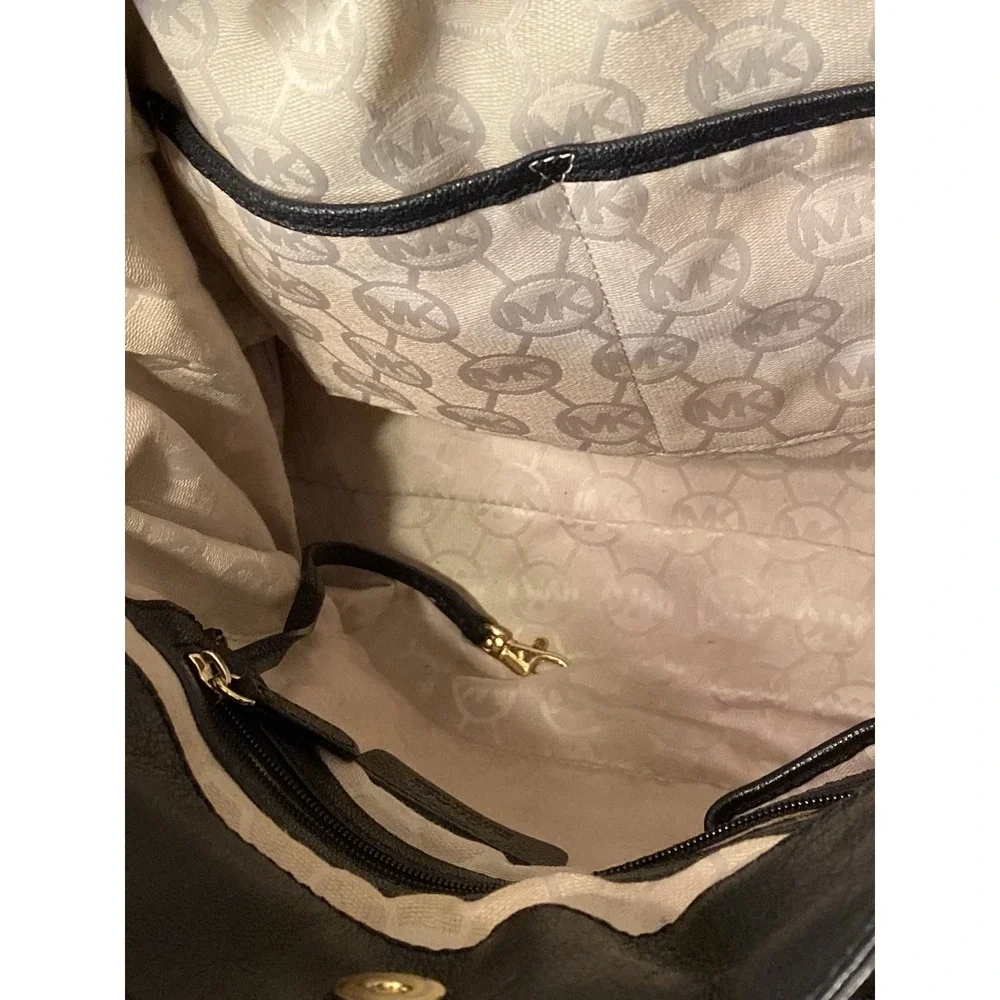 Michael Kors black leather handbag Gold Chain Handle Multi Pockets Dust bag